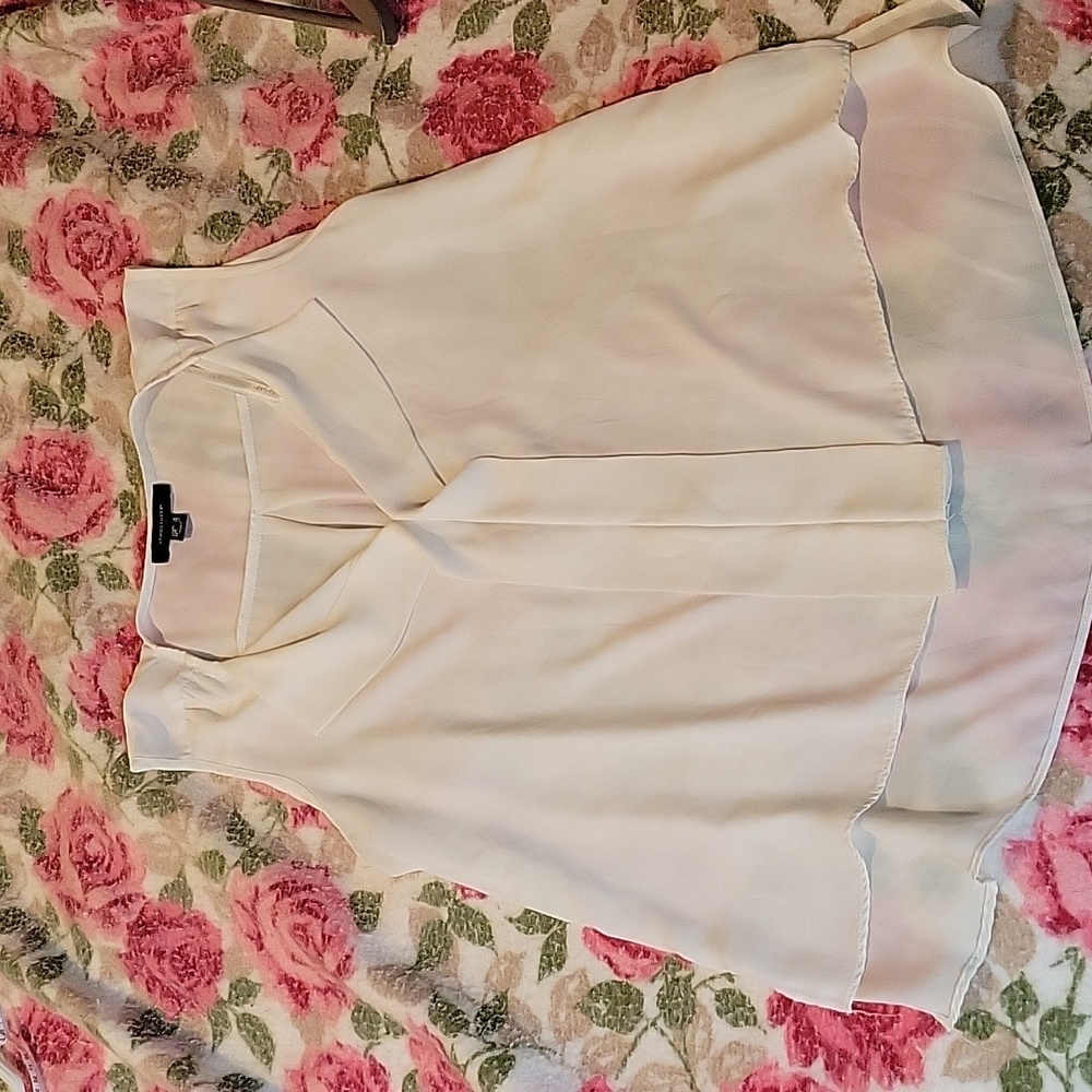 Atmosphere Asymmetrical Sheer Cream Sleeveless Top